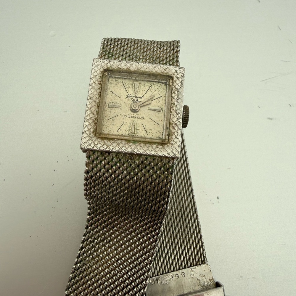 RARE 1970’s Vintage Germinal Voltaire 17 Jewels Square Analog Silver